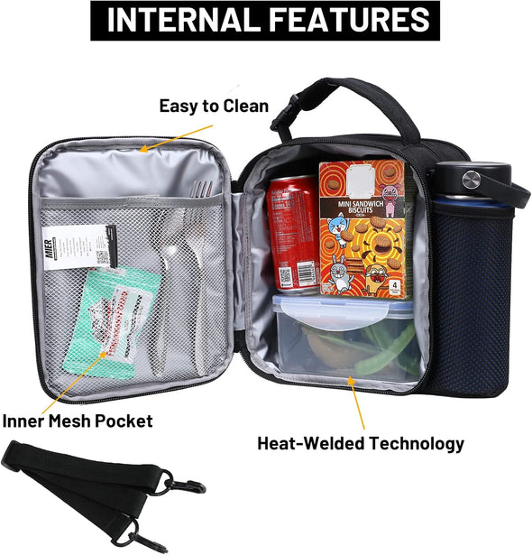 MIER Expandable Lunch Bag Insulated Lunch Box for Men to Work Travel Portable Lunchbox Bags with Shoulder Strap and Water Bottle Holder, Black