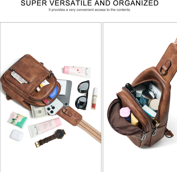 7L Sling Bag for Women Men Backpack Fanny Pack Crossbody Chest Travel Shoulder Belt Bags Purse Handbag PU Leather