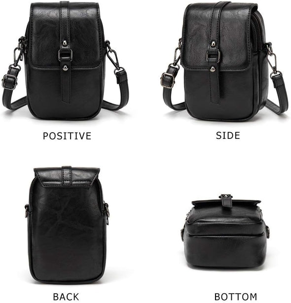 Myfriday Vintage Crossbody Phone Bag for Women, Small Leather Shoulder Purse and Handbag with Tassel&Rivet Decoration