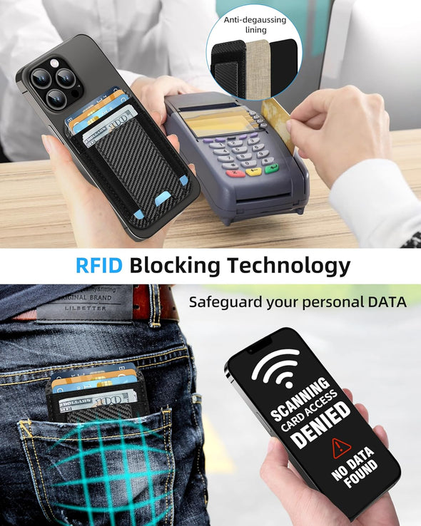 For Magsafe Wallet, Strongest Magnetic Wallet, for Iphone Wallet Magsafe with 2 Card Slots, Magnetic Card Holder Wallet for Iphone 16/15/14/13/12 Series, Vegan Leather, Fit 7 Cards, Black Carbon Fiber