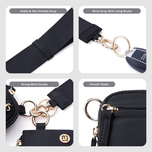 POIUGOYA Nylon Wristlet Wallets, Dual Pouch Keychain Wristlet Wallet, RFID Small Wallet with Coin Pouch,Id Window for Travel