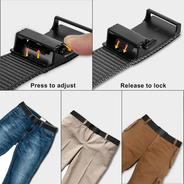 WONDAY 2 Pack Nylon Ratchet Golf Belts for Men, Casual Tactical Web Belt with Quick Release Automatic Slide Buckle