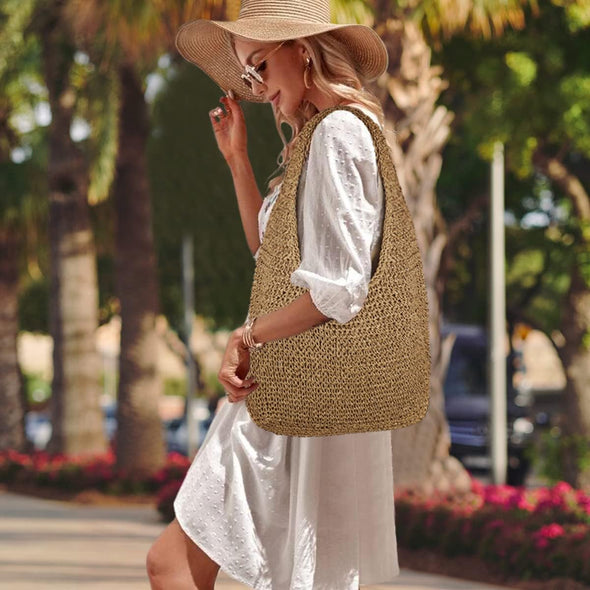 Women Large Straw Beach Bag Handmade Woven Shoulder Bags Hobo Tote Handbag Purse for Summer