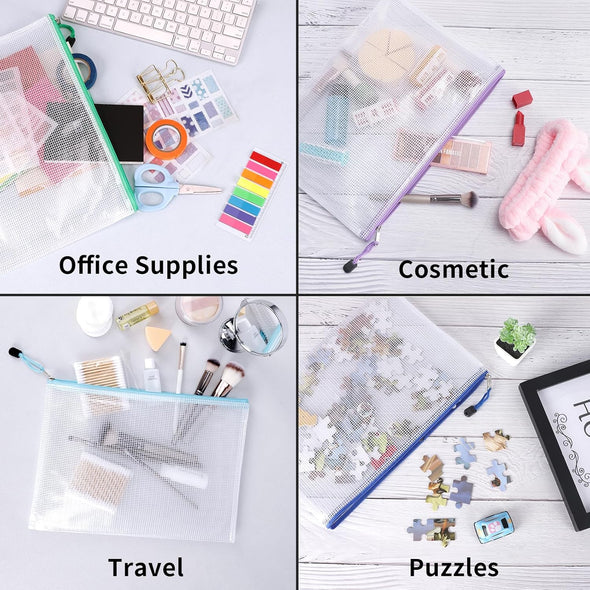 EOOUT 24Pcs Mesh Zipper Pouch Bags, A4 Zipper Bags for Organizing Storage, Waterproof Zipper Pouches, Letter Size, File Bags for School, Toys, Puzzle, Board Games and Office Supplies