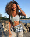 Black and White Checkered Crossbody Bag Bum Bag for Women,Spacious Checkered Purse Fanny Packs Belt Bag