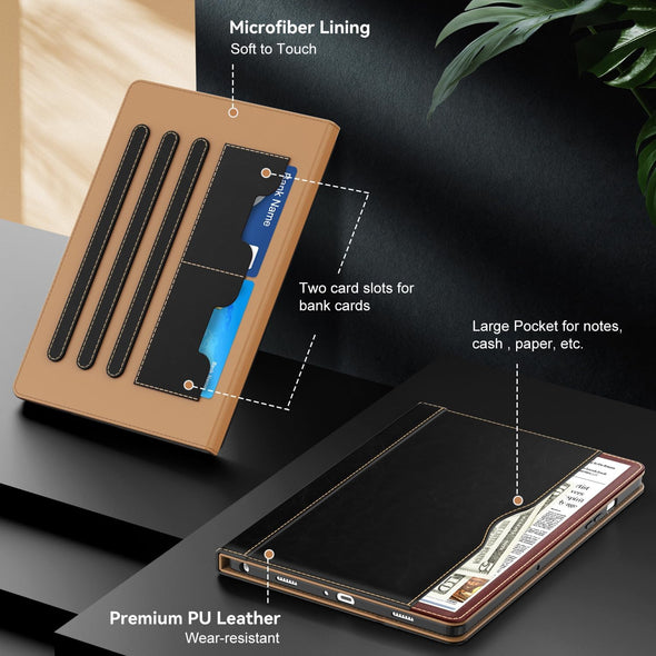 OKP Case for Samsug Galaxy Tab A9+ plus 11 Inch 2024(SM-X210/X216/X218), PU Leather Folio Cover with Multi-Angle Stand//Pen Holder, Auto Wake/Sleep Case for Galaxy A9+ 11" Tablet (Black+Brown)