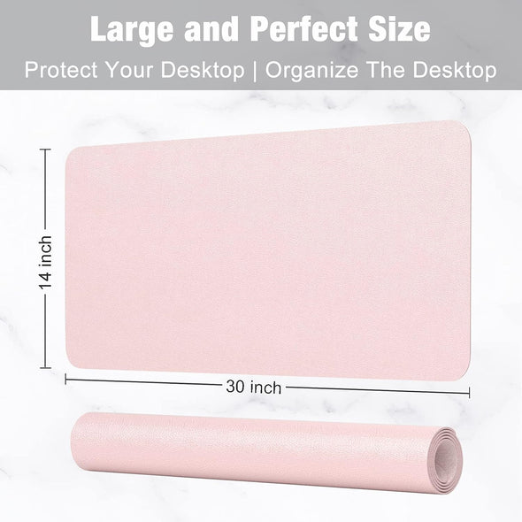 Hsurbtra Desk Pad, 30" X 14" PU Leather Desk Mat, XL Extended Mouse Pad, Waterproof Desktop Blotter Protector, Non-Slip Ultra Thin Large Laptop Keyboard Writing Mat for Office Home, Pink