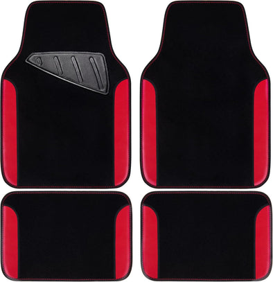 CAR PASS Waterproof Car Floor Mat, Universal Fit Car Mats with Driver Heel Pad, Leather Car Carpet, Anti-Slip Nibbed Backing Floor Mats for SUV, Vans,Sedan,Truck, Automotive Set for Women (Black Red)
