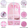 Pink Kids Dance Garment Bag for Hanging Clothes,37 Inch Waterproof PVC Travel Garment Bag with 3 Pockets for Dance Costumes,Sports,Skating,Theatre,Beauty Pageants & More