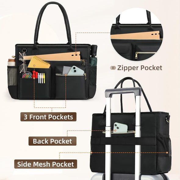 RAINSMORE Laptop Bag for Women 15.6 Inch Work Teacher Tote Nurse Bag Professional Laptop Tote Computer Messenger Shoulder Bags Large Handbag Business Office Work Briefcase