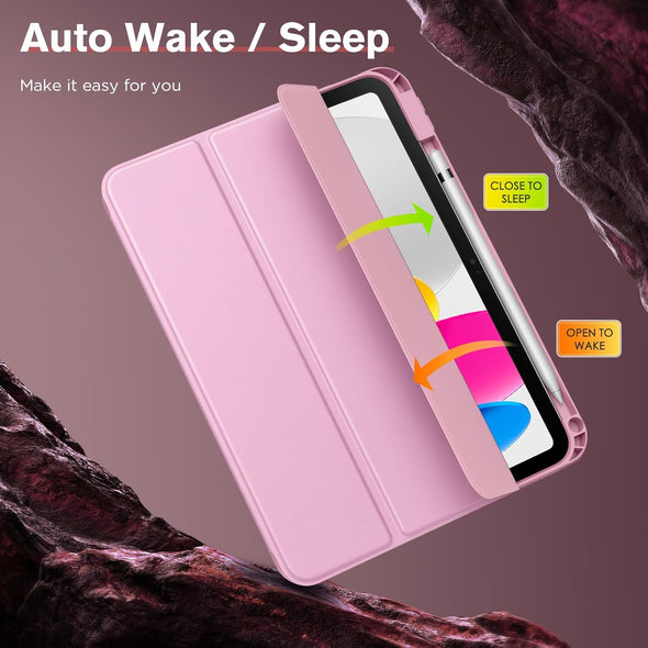 Moko for Ipad (A16) 11Th Generation 2025 11-Inch/10Th Generation 10Th 2022 10.9 Inch Case with Pencil Holder, Smart Trifold Protective Ipad Case with Soft TPU Back Stand Cover, Auto Wake/Sleep, Pink