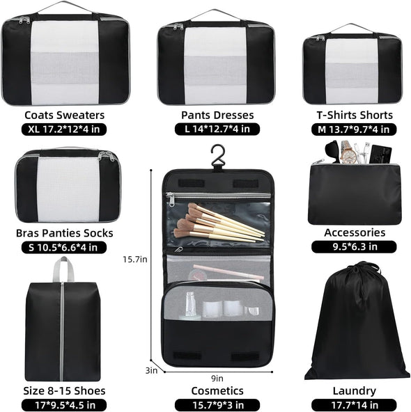 BAGAIL 6 Set/8 Set/10 Set Packing Cubes Various Sizes Packing Organizer for Travel Accessories Luggage Carry on Suitcase