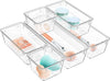 WOWBOX 6 Pack Clear Drawer Organizer Set, Acrylic Drawer Storage Trays, Storage Bins for Makeup, Cosmetics, Jewelries, Utensils, Gadgets, Office