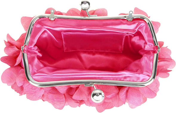 Women Elegant Evening Purse, Small Floral Clutch Bag with Detachable Chain for Wedding, Party, Prom