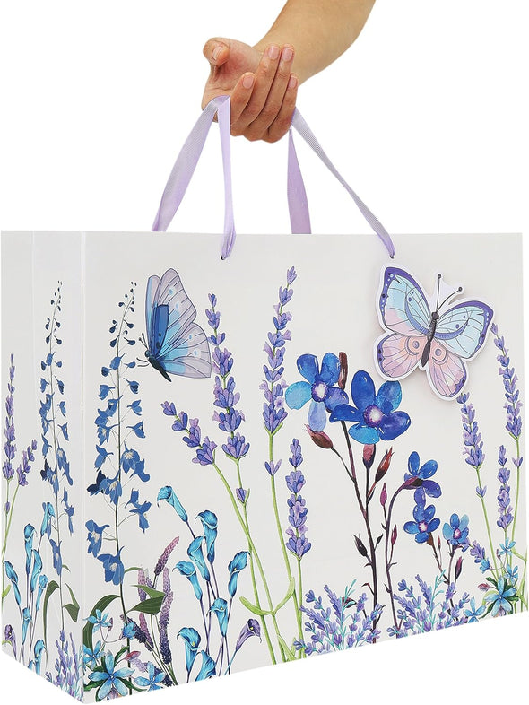 16.5" Extra Large Purple Gift Bag Set with Greeting Card and Tissue Papers (Lavender and 3D Butterfly) for Women'S Birthday Party, Girls' or Kids', Mothers' Day, Wedding, Valentine'S Day