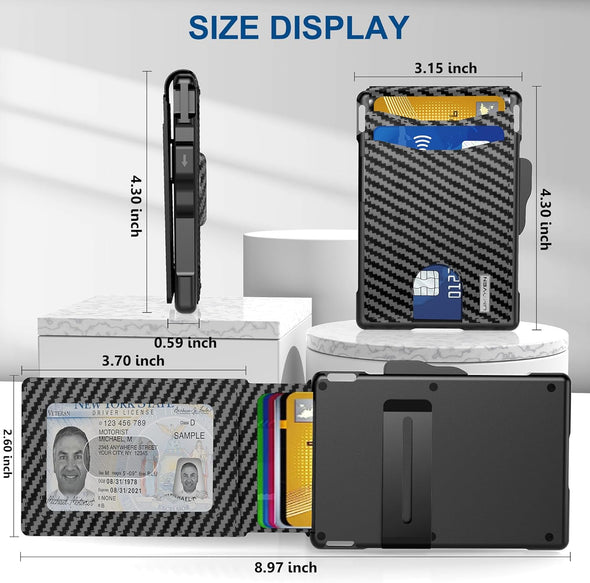 Umoven Airtag Wallet for Men - with Pop up Aluminum Case Money Clip Slim Leather Slots Credit Card Holder RFID Blocking Bifold Minimalist Wallet with Gift Box