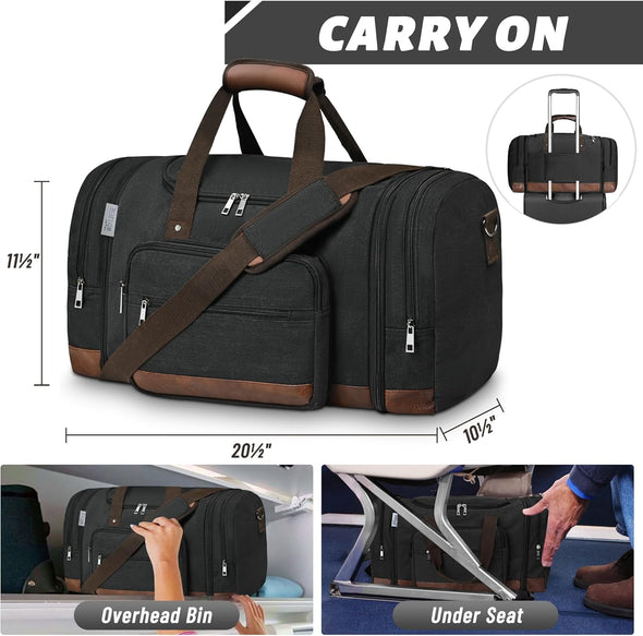 Duffle Bag for Travel,Overnight Weekend Gym Carry on Luggage Bag, 50L Travel Duffel Bag for Men Women, Expandable Spacious Travel Duffel Bag, Black