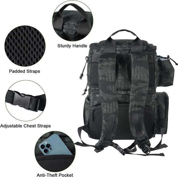 MATEIN Fishing Backpack, Water Resistant Fishing Tackle Box Bag with Rod Holders & Cooler, Gear Gifts for Men
