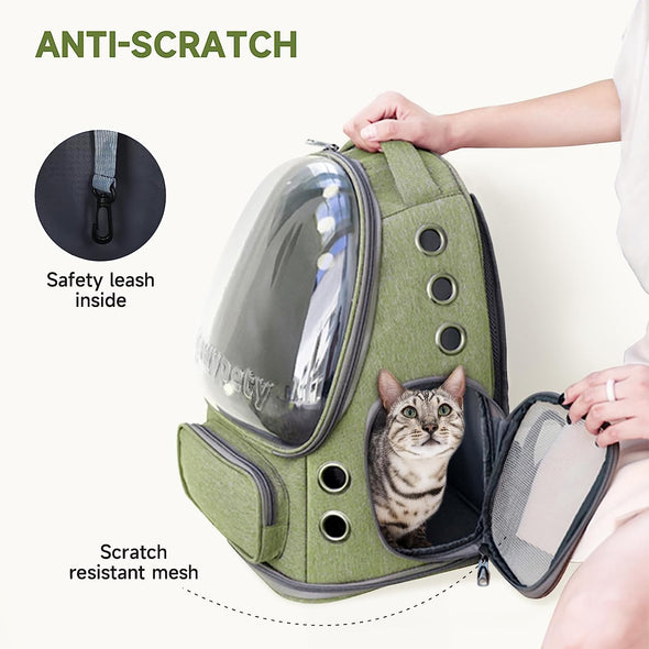 Cat Backpack Carrier, Breathable Cat Carrier Large Space Bubble Pet Backpack for Kitty Small Dog up to 15Lbs, Transparent & Foldable Pet Carrier for Travel Hiking