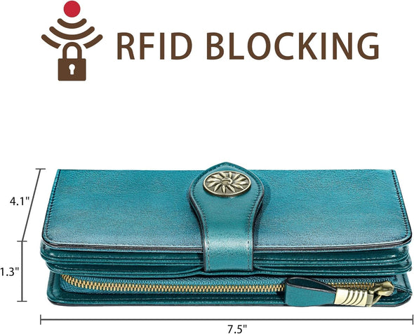 Travelambo Women'S Wallet RFID Blocking Credit Card Holder Large Capacity Wristlet Leather Wallets Purse
