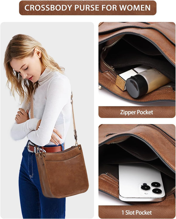 Purses for Women 3PCS, Crossbody Bags Set Large Leather Purse Shoulder Handbags with Wallet Adjustable Straps for Ladies Tote