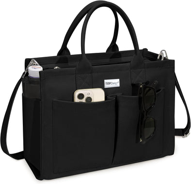 Topdesign Heavy-Duty Canvas Tote Bag for Women, Adjustable Crossbody/Shoulder Handbag with 9 Pockets, Everything Tote