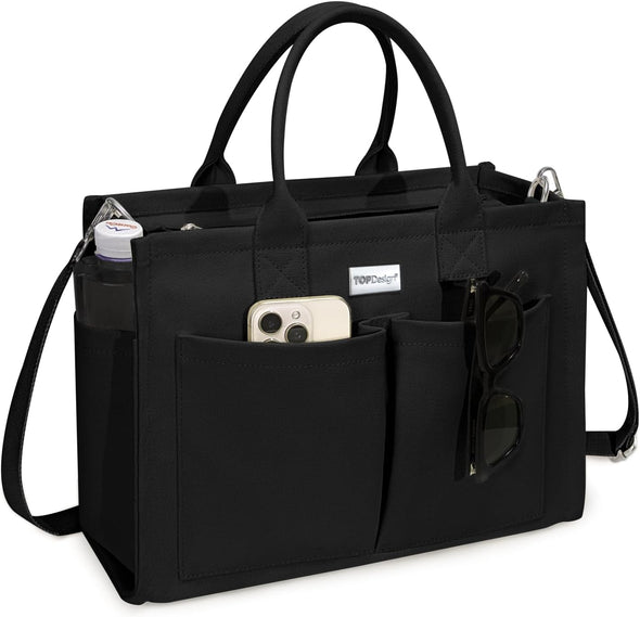 Topdesign Heavy-Duty Canvas Tote Bag for Women, Adjustable Crossbody/Shoulder Handbag with 9 Pockets, Everything Tote