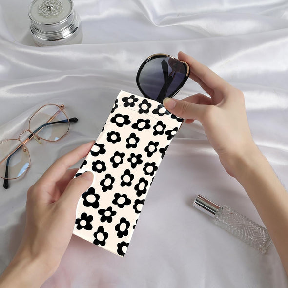 2Pcs Sunglass Eyeglass Glasses Case Soft PU Leather with Cleaning Cloth Cute Glasses Pouch Bag for Men Women Girs