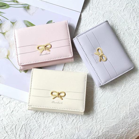 Sunwel Fashion Wallets Girls Cute Coquette Bow Small Wallet Aesthetic Card Holder ID Window Purse for Women (PINK)