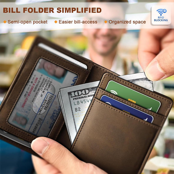 BULLIANT Slim Wallet for Men 12Cards,Easy Leather Wallet Card Holder Money Clip with Simplified Bill Folder&Magnetic Closure -RFID Blocking