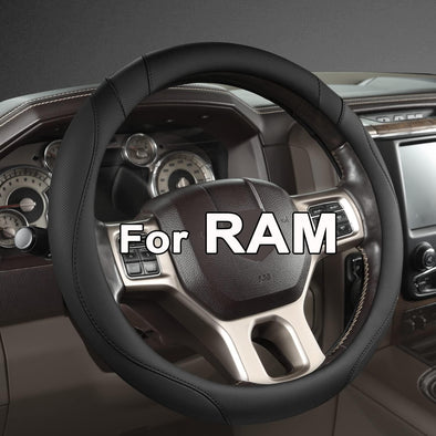 West Llama Customized Auto Car Steering Wheel Cover for Dodge RAM 1500 2500 3500, 15.5-16 Inch (Black-Large Size)