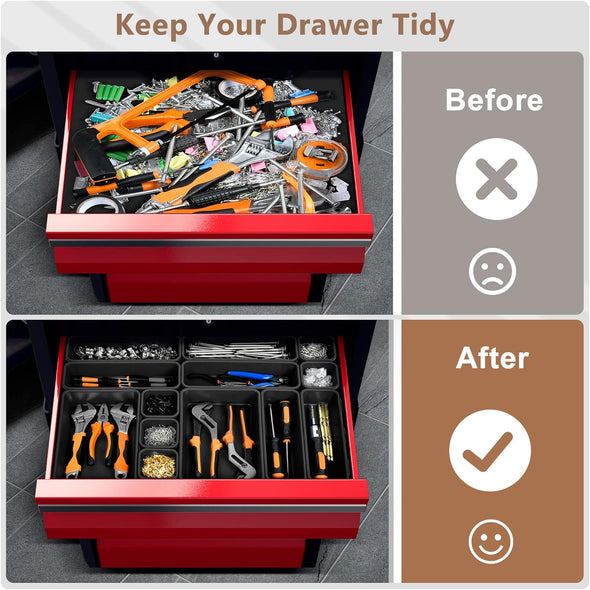 【More Larger Size】A-Lugei【69Pcs】【5 Size】 Tool Box Organizer Tray Divider Set, 【Black】 Desk Drawer Organizer, Garage Organization and Storage Toolbox for Rolling Tool Chest Cart Cabinet Workbench Parts