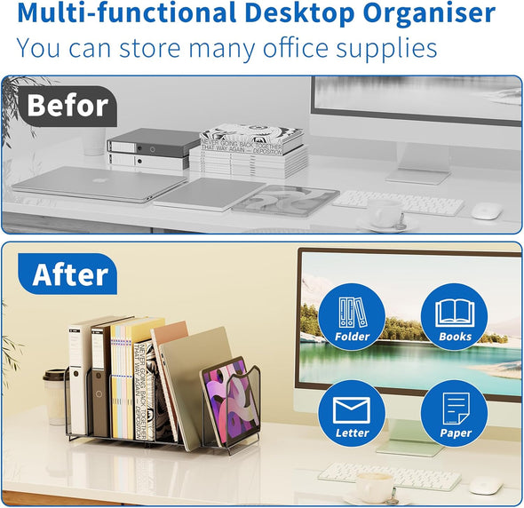 Simple Trending Mesh Desktop File Sorter Organizer, 7 Section Bookshelf for Desk Home Office, Black