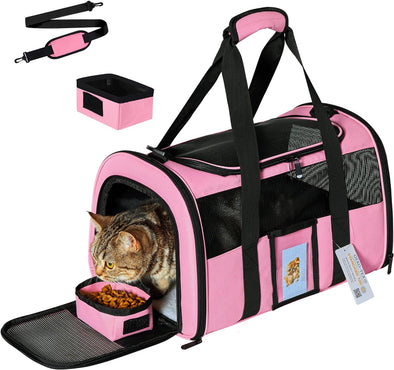 Cat Carrier Pet Carriers Airline Approved for Small Dogs Kitten Carriers for Small Medium Cats under 15Lb, Collapsible Soft Sided TSA Approved Travel Carrier, Pink