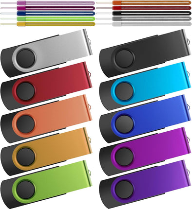 Kepmem 32GB USB Stick Pack of 10 USB 2.0 Memory Sticks Bulk, Metal 32 Giga Flash Drive Swivel Pendrive Portable Keychain Pen Drives 32 GB Colorful Multipack U Disk for Data Storage Paper Works