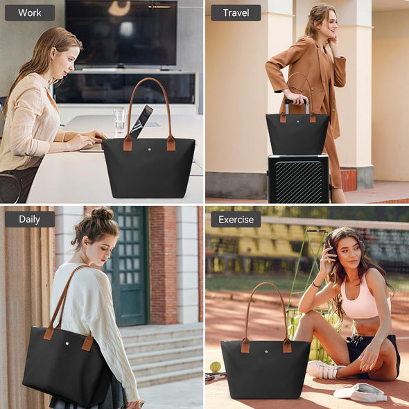 KALIDI Tote Bag for Women Nylon Top-Handle Purse,Shoulder Hobo Handbag with Zipper Leisure Foldable Weekend