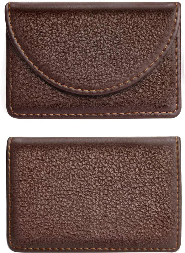 Cofee Leather Business Card Holder Case for Men or Women Pocket Business Card Wallet Name Card Case Holder with Magnetic Shut, Holds 25 Business Cards, Coffee