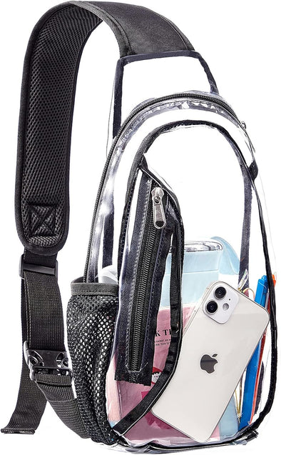 Clear Sling Bag, Stadium Approved PVC Crossbody Backpack, Clear Casual Chest Daypack for Hiking, Stadium or Concerts