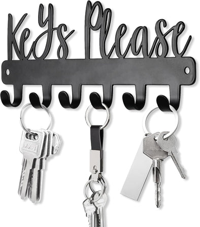 Mini Keys Please Holder on Wall,Small Key Holder Wall Mounted,Black Metal Decorative Key Rack Hooks for Garage,Mudroom,Hallway,Entryway,Front Door,Office(Mini Size:7.28 X 2.95 Inch)