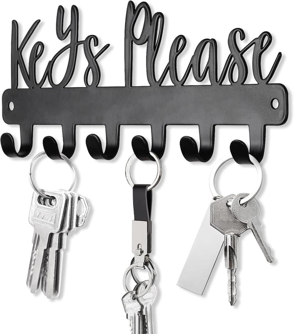 Mini Keys Please Holder on Wall,Small Key Holder Wall Mounted,Black Metal Decorative Key Rack Hooks for Garage,Mudroom,Hallway,Entryway,Front Door,Office(Mini Size:7.28 X 2.95 Inch)