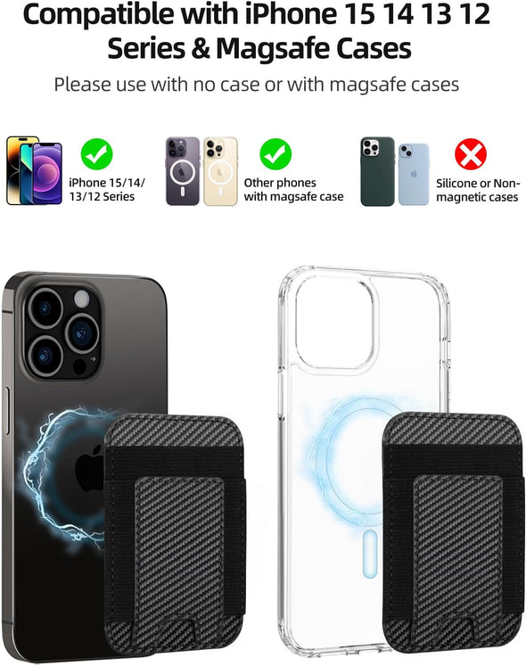 For Magsafe Wallet, Strongest Magnetic Wallet, for Iphone Wallet Magsafe with 2 Card Slots, Magnetic Card Holder Wallet for Iphone 16/15/14/13/12 Series, Vegan Leather, Fit 7 Cards, Black Carbon Fiber