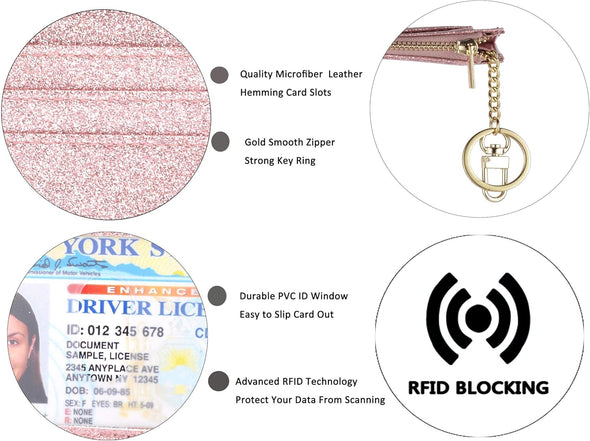 Woogwin Slim RFID Credit Card Holder for Women Mini Front Pocket Wallet Purse with Keychain