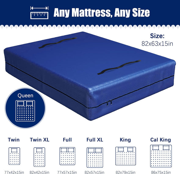 Cosy Family Mattress Bags for Moving with 8 Handles - 170GSM Extra-Thick Mattress Bag for Moving Supplies - Reusable Mattress Cover Protector Storage with Zipper - Queen Size - Blue
