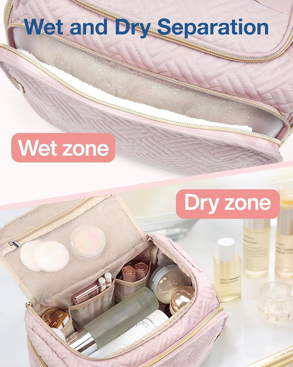 BAGSMART Travel Toiletry Bag, Large Wide-Open Travel Bag for Toiletries, Makeup Cosmetic Travel Bag with Handle