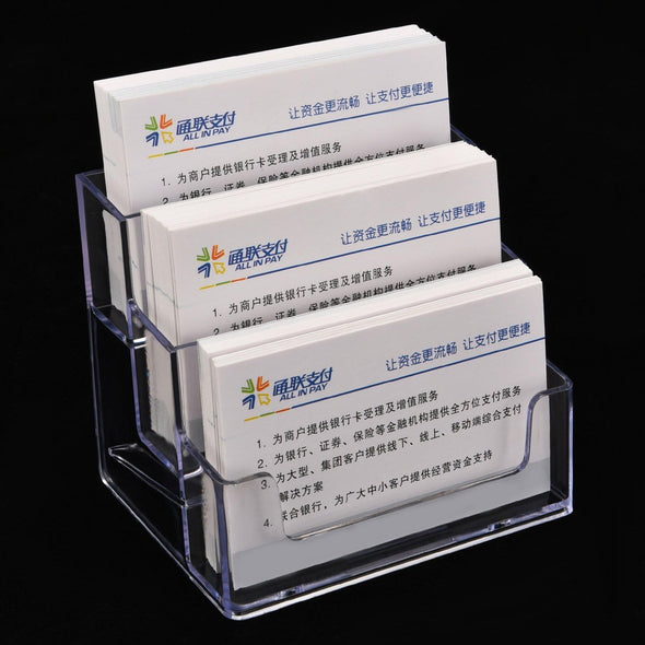 Tecunite 2 Pieces Business Card Holder 3 Tiers Acrylic Stand Organizer Clear Card Holder Display for Office, 180 Cards Capacity