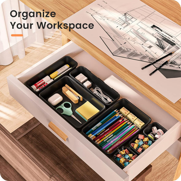 A-Lugei 【𝟮𝟮𝗣𝗖𝗦】 Plastic Black Desk Drawer Organizer, Bathroom Organizers and Storage, Makeup Organizer, Organization and Storage Bin Container for Vanity Office Utensils Tool Pantry Cosmetic
