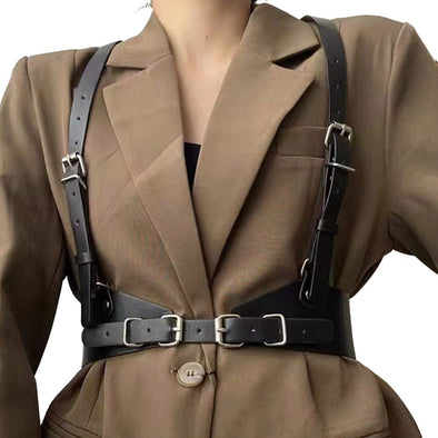 BODIY Punk Waist Belt Fashion Strap Gothic Black Leather Wide Waist Belts Elastic Rave Cosplay Halloween Body Chain Accessory for Women