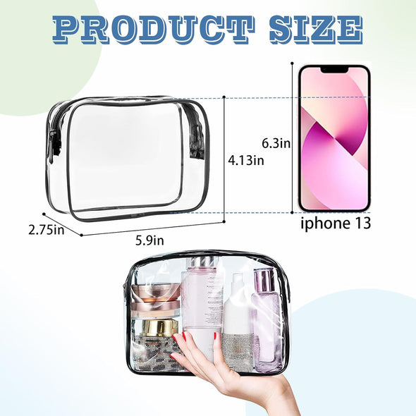 16 Pieces Clear Makeup Bags Bulk, TSA Approved Toiletry Bag for Travel, PVC Waterproof Travel Small Pouches Clear Pouch with Zipper for Men and Women Carry-On Travel Essentials Cosmetic Bags (Black)