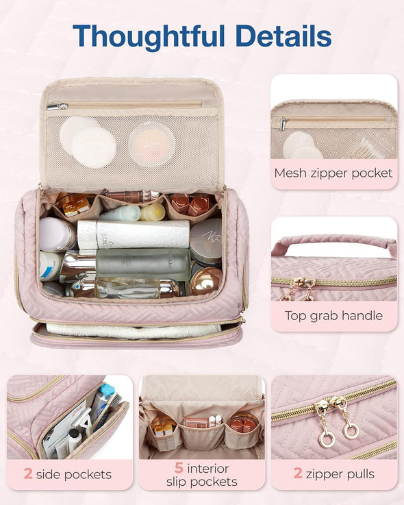 BAGSMART Travel Toiletry Bag, Large Wide-Open Travel Bag for Toiletries, Makeup Cosmetic Travel Bag with Handle