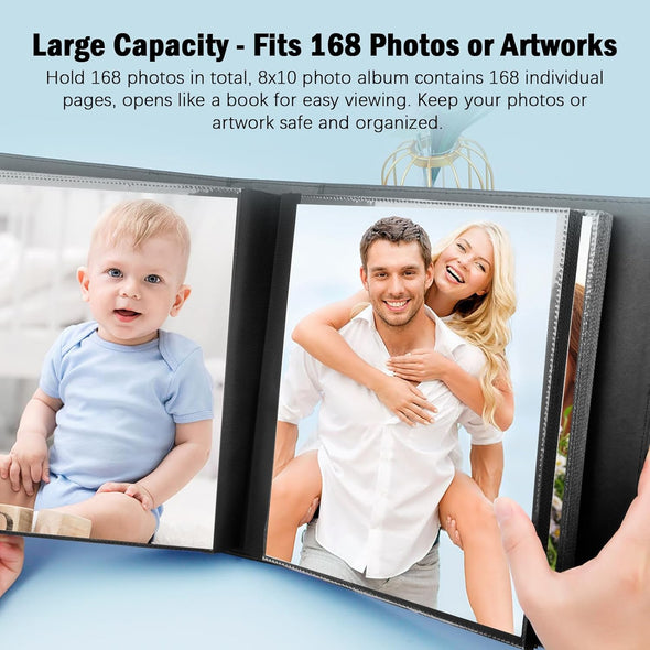 8X10 Photo Album 168 Pockets Holds 168 Photos, Large Capacity Leather Cover Family Wedding Baby Photo Book for 8 X 10 Pictures, Photo Album 8X10 with Black Inner Pages (Black)